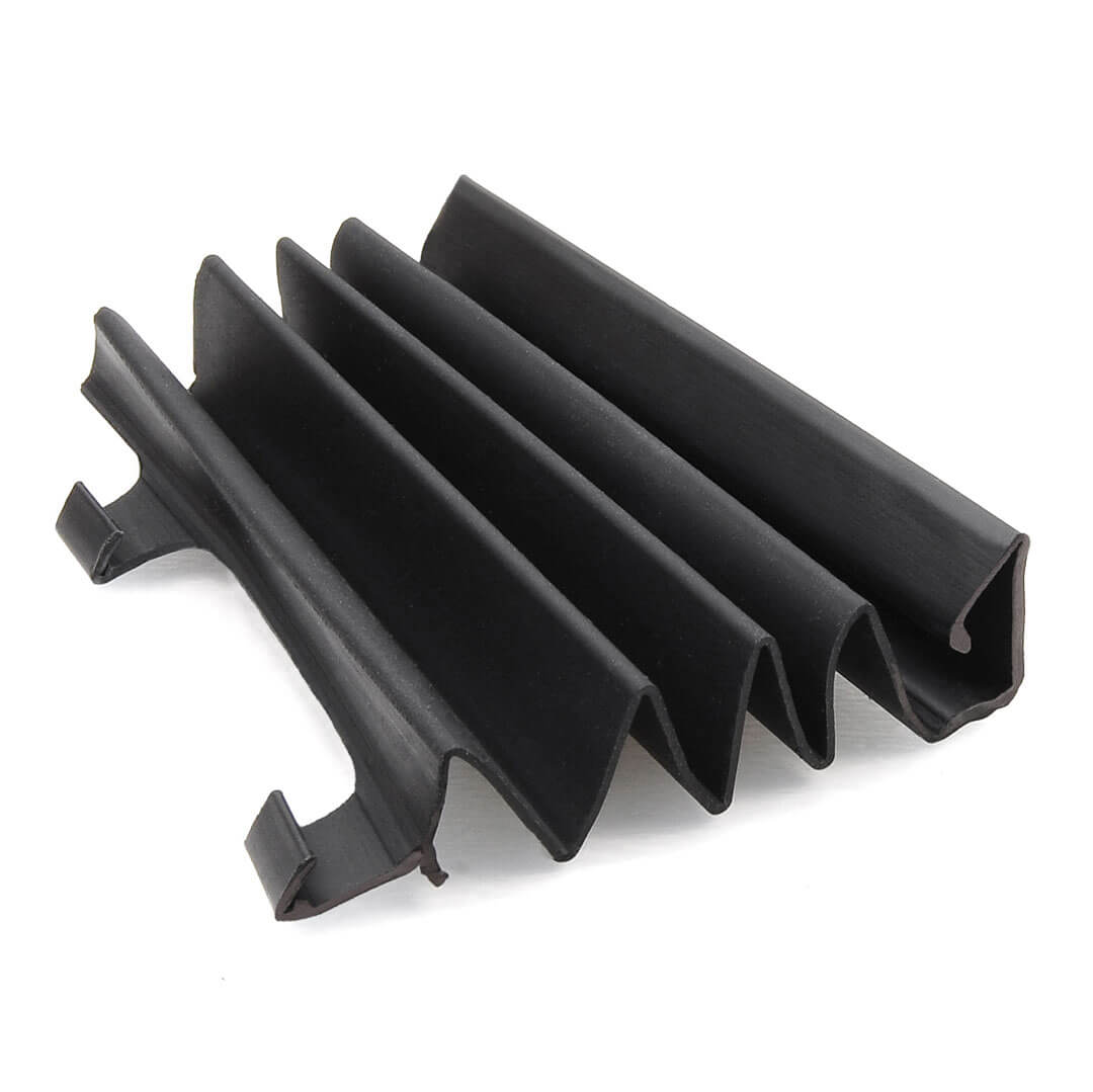 An extruded weatherstrip seal shaped like an accordion, used to cover the side gaps of automobile sunroofs.